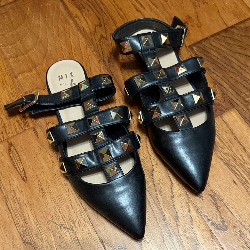 Mix No. 6 Black Flats with Gold Studs